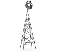 Moulin à Vent Décoratif Métal COSTWAY-12 Pales-Diamètre du Rotor 45cm-Résistant aux Intempéries-4 Piquets-Girouette Décorative-Gris