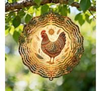 Moulin à vent en forme de coq - Feuilles de soleil rustiques - Tons chauds d'automne - Sculptures 3D en métal - Décoration d'extérieur - Cadeau pour jardin, porche, balcon, couloir - 30,5 cm