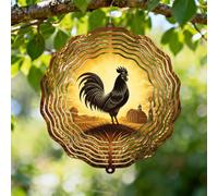 Moulin à vent en forme de coq - Sculptures à vent à suspendre en métal doré pour jardin, porche, balcon, couloir, 30,5 cm