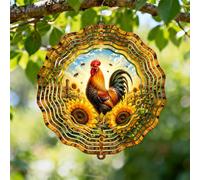 Moulin à vent en forme de coq - Sculptures à vent à suspendre en métal jaune - Décoration d'extérieur pour jardin, porche, balcon, couloir - 30,5 cm
