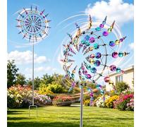Moulin a Vent Jardin Exterieur, vooiceofco Upgraded Antirouille Moulin à Vent Metal Decoratif, 3D 360° Dual Rotors Kinetic Sculptures Cinétiques à Vents pour Cour, Pelouse, Jardin