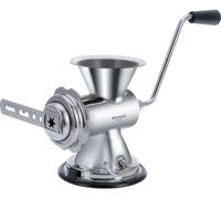 Moulin à viande Westmark avec 3 disques perforés, entonnoir pour saucisses et accessoire pour biscuits sablés, dimensions : 8 cm, base avec ventouse, en acier inoxydable