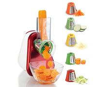 Moulinex - Fresh Express Découpe-légumes électrique 5 fonctions - Rouge | Râpe à légumes avec système Twist breveté, service direct - 5 cônes inox pour trancher, émincer, couper et râper vos aliments