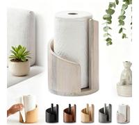 Mountain Porte-rouleau d'essuie-tout en bois avec base en bois de manguier et support en fer, design autonome à une main, s'adapte aux rouleaux Jumbo pour cuisine, salle de bain et garde-manger (blanc