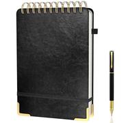 Mousbull Carnet à spirale A5 en cuir pour le travail, 240 pages, 15,9 x 21,6 cm, papier épais de 100 g/m², carnet pour gaucher pour bureau, collège, école, noir