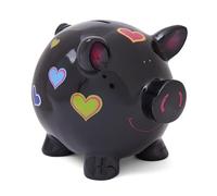 Mousehouse Gifts - Grande tirelire cochon à motifs fleurs et cœurs pour filles, enfants et adultes (noir avec cœurs)