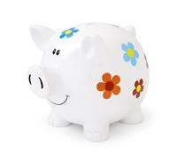 Mousehouse Gifts - Grande tirelire cochon à motifs pour filles, enfants et adultes (blanc avec fleurs)