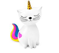 Mousehouse Gifts - Tirelire pour Enfant - Chaton Licorne Blanc/Queue Multicolore/Coeur Rose - Fille/garçon - 11 x 9 x 17 cm