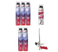 Mousse Expansive Pistolable 750 ml | Montage, Isolation et Calfeutrage, Lot 5 Mousses + 1 Pistolet + 1 Nettoyant