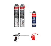 Mousse expansive polyuréthane Projetable - Aérosol de 700 ml - Lot de 2 + 1 pistolet + 1 nettoyant - Unique sur le Marché - Qualité Professionnelle - Excellente Isolation Acoustique