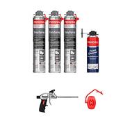 Mousse expansive polyuréthane Projetable - Lot de 3 + 1 pistolet + 1 nettoyant - Unique sur le Marché - Bombe de 700 ml - Qualité Professionnelle - Excellente Isolation Acoustique