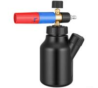 Mousse haute pression avec buse réglable, 1 L de mousse de neige pour nettoyeur haute pression, pot de mousse en alliage avec raccord rapide pour kit de nettoyage de voiture (rouge/bleu)