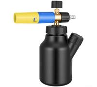 Mousse haute pression pour nettoyeur haute pression, pulvérisateur de mousse de 1 L avec buse réglable et connexion rapide, pot de savon en alliage pour nettoyage de voiture (bleu jaune)
