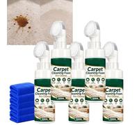 Mousse nettoyante pour tapis sans eau avec brosse, chiffon inclus (5) | La brosse intégrée aide à traiter les salissures du quotidien sur tapis, canapés et tissus auto pour un nettoyage sans eau.