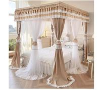 Moustiquaire à baldaquin à Volants et 4 poteaux d'angle, Rideau de lit décoratif Romantique pour Chambre de Princesse de Fille, avec Support métallique (Couleur : Kaki, Taille : 150 x 200 cm