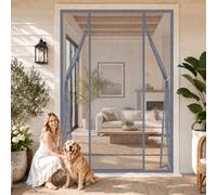 Moustiquaire à Double Ouverture Magnétique Gris 140x255cm Kit d'installation complet Sans Percer Personnalisable pour Porte Double