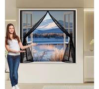 Moustiquaire Aimantée 144 x 280 cm Anti-Moustiques, Fermeture Automatique, Sans Perçage, Maille Fine, Moustiquaire Fenêtre pour Porte de Balcon, Porte Cave, Noir
