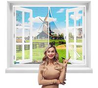 Moustiquaire de Fenêtre Magnétique, 80 x 100 cm Moustiquaire Porte Fenetre, Rideau de Porte Anti Moustique en Durable Maille polyester avec Ruban Magique Plein Cadre et Aimants Puissants【Blanc】