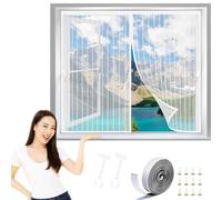 Moustiquaire de Porte Ou Fenetre 118 x 118 cm Maille Fine Résistante et Durable, Moustiquaire Fenetre Magnetique avec Crochet et Ruban de Montage pour Portes et Fenêtres, Blanc