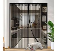 Moustiquaire d'été améliorée extra large à rayures noires, rideau de porte magnétique à fermeture automatique pour animaux de compagnie, conception invisible renforcée et respirante pour porte-écran d