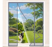 Moustiquaire Double Porte Magnétique Gris 320x190cm Rideaux Anti Mouche avec Bandes Magnétiques Facile À Installer Sans Percer Garde l'Air Frais à l'Intérieur
