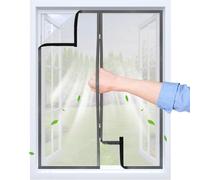 Moustiquaire Fenetre Adhésive avec Fermeture Éclair, Gris Clair, 75x120 CM | Bande auto-agrippante Transparent et Tissu PP Respirant, Réutilisable & Lavable, plusieurs tailles universelles