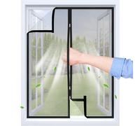 Moustiquaire Fenetre Adhésive avec Fermeture Éclair, Noir,70x140 CM | Bande auto-agrippante Transparent et Tissu PP Respirant, Réutilisable & Lavable, plusieurs tailles universelles