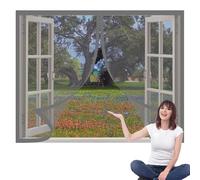 Moustiquaire Fenêtre Aimantée 70 x 145 cm Aimants Puissants Fermeture Moustiquaire pour Fenêtres Installation Facile pour Chambre, Couloirs, Porte Patio, Gris