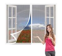 Moustiquaire Fenetre Magnetique 140 x 155 cm Aimants Puissants Fermeture Filet Anti Insectes Installation Facile Adaptée à Toutes Fenêtres, Blanc