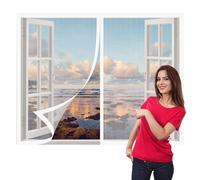 Moustiquaire Fenetre Magnetique 140 x 155 cm Aimants Puissants Fermeture Moustiquaire pour Fenetre Amovible, Facile à Installer pour Balcon, Chambre et Salon, Blanc