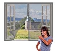 Moustiquaire Fenetre Magnetique 145 x 175 cm Automatiquementfermé, Sans Percer Rideau de Porte Antimoustique Installation Facile Adaptée à Toutes Fenêtres, Gris