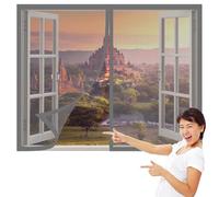 Moustiquaire Fenêtre Sans Perçage 70 x 130 cm Aimants Puissants Fermeture Moustiquaire pour Fenêtres Installation Facile Adaptée à Toutes Fenêtres, Gris