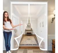 Moustiquaire Magnétique 130 x 160 cm Fermeture Automatique, Perçage Maille Ultra Fine, Aimants Plus Forts, Installation Adhésive Magnétique Rideau de Porte pour Rideau Couloirs, Blanc