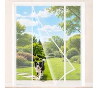 Moustiquaire Magnétique à Double Porte Blanc 260x210cm Rideaux Fenêtre Aimantée Sans Perçage Moustiquaire Baie Vitree Coulissante Pliable Pour porte garage, balcon et terrasse