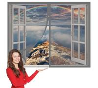 Moustiquaire Magnétique Fenêtre 90 x 180 cm Aimants Puissants Fermeture Moustiquaire de Porte Ou Fenetre Magnetique Installation Facile pour Balcon, Chambre et Salon, Gris