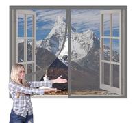 Moustiquaire Magnétique Fenêtre 95 x 155 cm Perçage Maille Ultra Fine Moustiquaire avec Aimants Installation Facile pour Balcon, Chambre et Salon, Gris