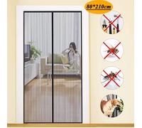 Moustiquaire Magnétique Porte, Rideau Anti Mouche Bande Adhésive, Fermeture Automatique Maille Ultra Fine, Noir 80cm*210cm