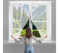 Moustiquaire Magnétique pour Fenetre 118 x 92 cm Maille Fine Résistante et Durable, Magnétique Moustiquaire avec Crochet et Ruban de Montage pour Portes et Fenêtres, Blanc