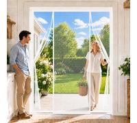 Moustiquaire Magnétique pour Portes de Terrasse 320x290cm Rideaux Anti Mouche avec Bandes Magnétiques Joint Magnétique de Haut en Bas Sans Percer Maintient l'air frais à l'intérieur Blanc