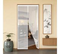Moustiquaire Porte 63 x 205 cm Puissants Aimants, Fermeture Automatique Rideau en Maille Sans Perçage, Facile à Installer pour Cuisine Salon Chambre, Blanc