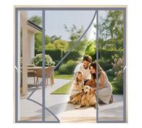 Moustiquaire Porte Double Magnétique Gris 290x280cm Fixation simple avec ruban adhésif puissant, sans endommager les encadrements Mains Libres Profitez De l'air Frais