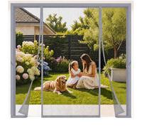 Moustiquaire Porte Double Magnétique Insektenschutz 230x250cm Gris Magnétique Rideau s ultra fines avec Puissants Aimants Facile à Installer Pour porte garage, balcon et terrasse