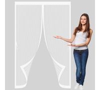 Moustiquaire Porte Fenêtre 130 x 160 cm Fermeture Automatique, Perçage Maille Ultra Fine, Aimants Plus Forts, Installation Adhésive Rideaux Toile Insect Ecran pour Couloirs, Portes, Blanc