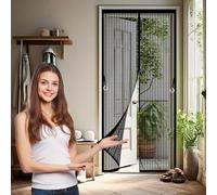 Moustiquaire Porte Fenêtre 74 x 279 cm Fermeture Automatique, Sans Perçage Rideaux Anti Mouches pour Porte Maille Ultra Fine, Installation Facile Compagnie et Aux Enfants, Noir