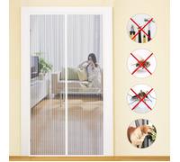 Moustiquaire Porte-Fenêtre Aimantée 140x230cm Maille Ultra Fine Moustiquaire Baie Vitrée Coulissante Rideau Anti Mouche Porte, Blanc