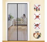 Moustiquaire Porte Magnétique 120x220cm Rideau Anti Moustique Bande Adhésive Fermeture Automatique Maille Ultra Fine , Noir