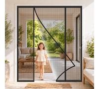 Moustiquaire Porte Magnétique Double Battant Noir 190x300cm Rideaux Anti Mouche avec Bandes Magnétiques Facile À Installer Sans Percer Mains libres et profitez de l’air frais