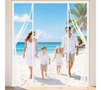 Moustiquaire Porte Magnétique Double Ouverture Blanc 135x270cm Rideau de Porte Antimoustique avec Aimants et Bande Adhesive Installation Adhésive Sans Perçage Pliable et Mains Libres