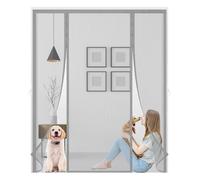 Moustiquaire Porte Magnétique,Double Ouverture Latéral Moustiquaire Porte-Fenêtre,Rideau en Maille-Join Magnétique de Haut en Bas avecpour Couloirs Patio,gris-220x225cm