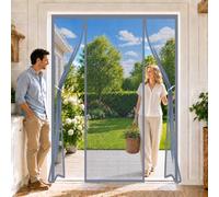 Moustiquaire pour Grande Porte Magnétique 170x285cm Rideaux Anti Mouche avec Bandes Magnétiques Joint Magnétique de Haut en Bas Sans Percer Maintient l'air frais à l'intérieur Gris